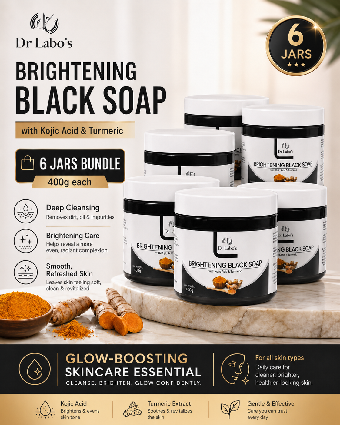 6 jars of Dr Labo's Brightening Black Soap