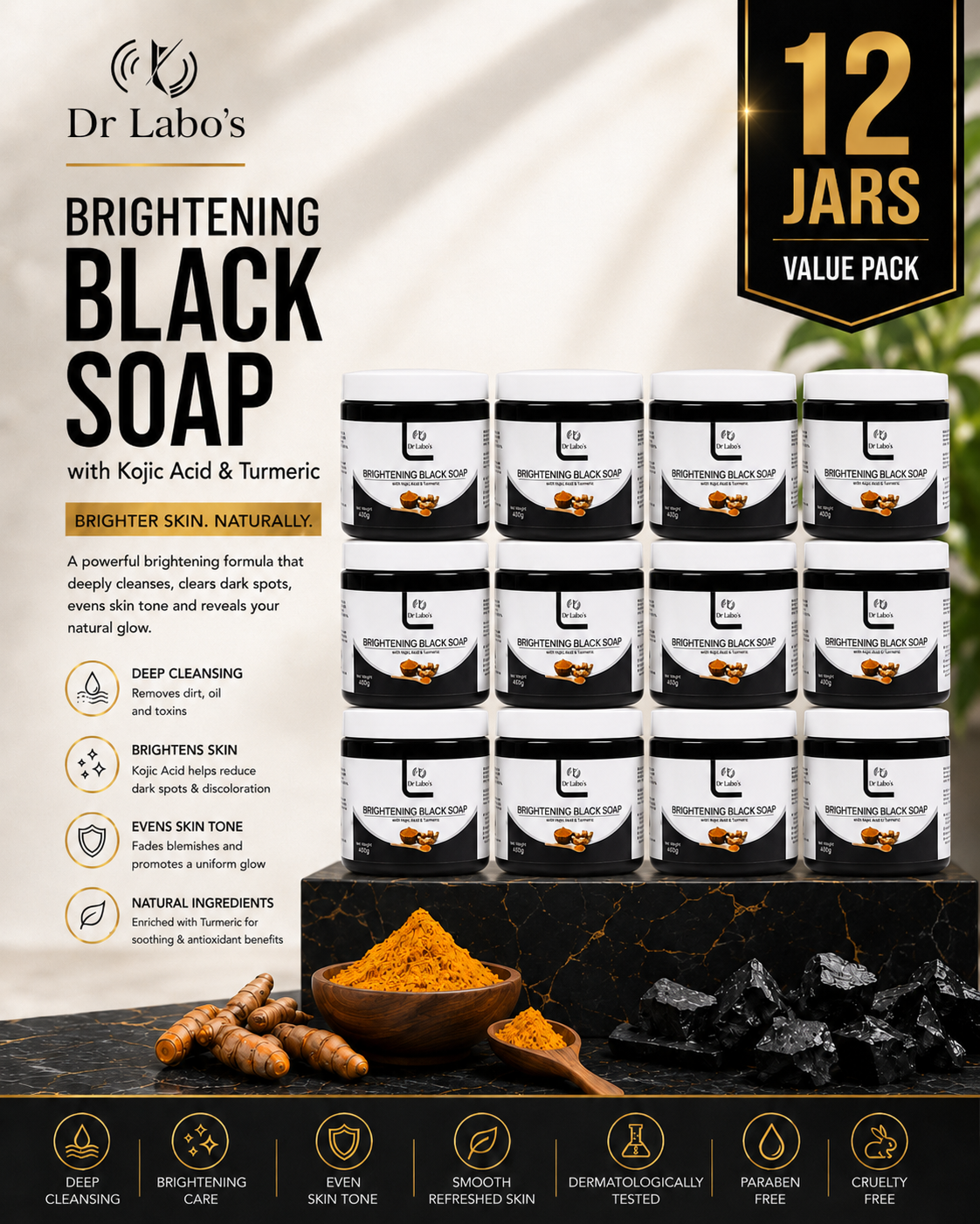 12 jars of Dr Labo's Brightening Black Soap