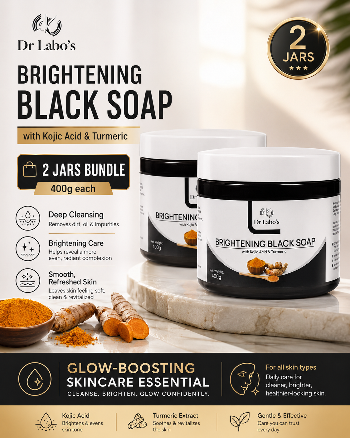 2 jars of Dr Labo's Brightening Black Soap